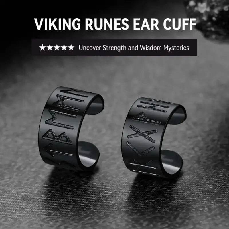 Pair of black Viking rune ear cuffs.