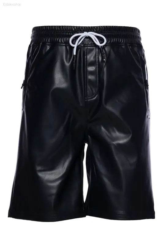 Black faux leather shorts.