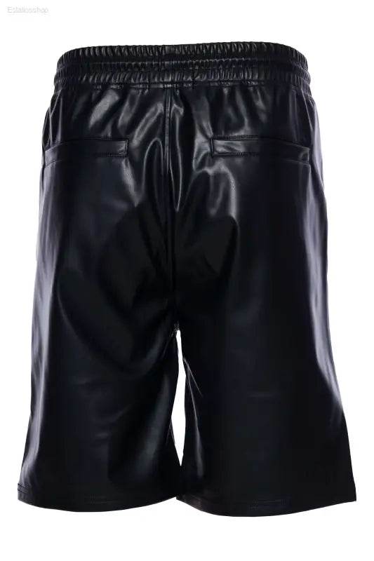 Black faux leather shorts.