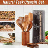 Teak cooking utensil set.