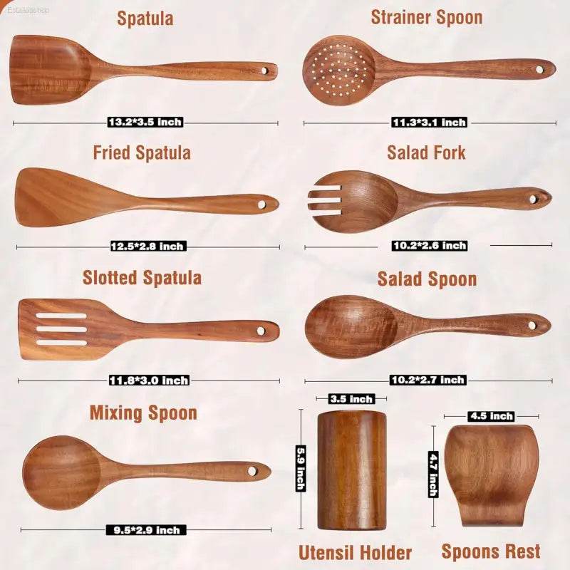 Wooden kitchen utensil set.