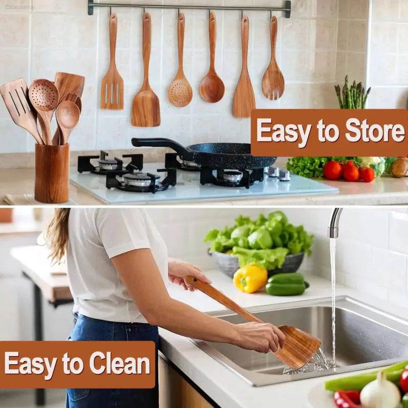 Wooden cooking utensil set.
