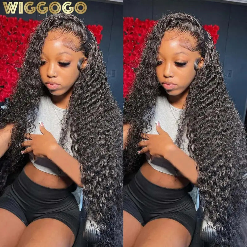 Long curly wig.