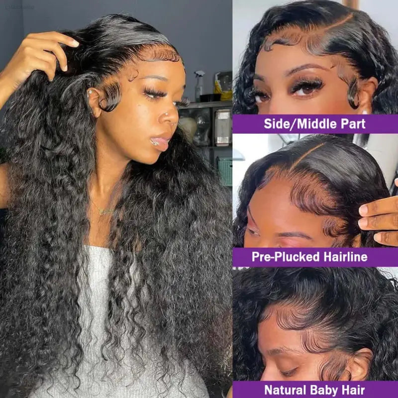 Long, curly, black wig.