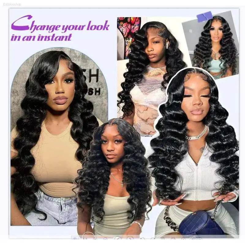 Wavy black wig collage.
