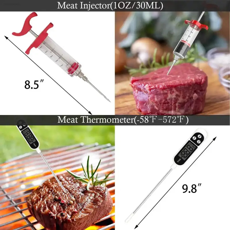 Meat injector and thermometer.