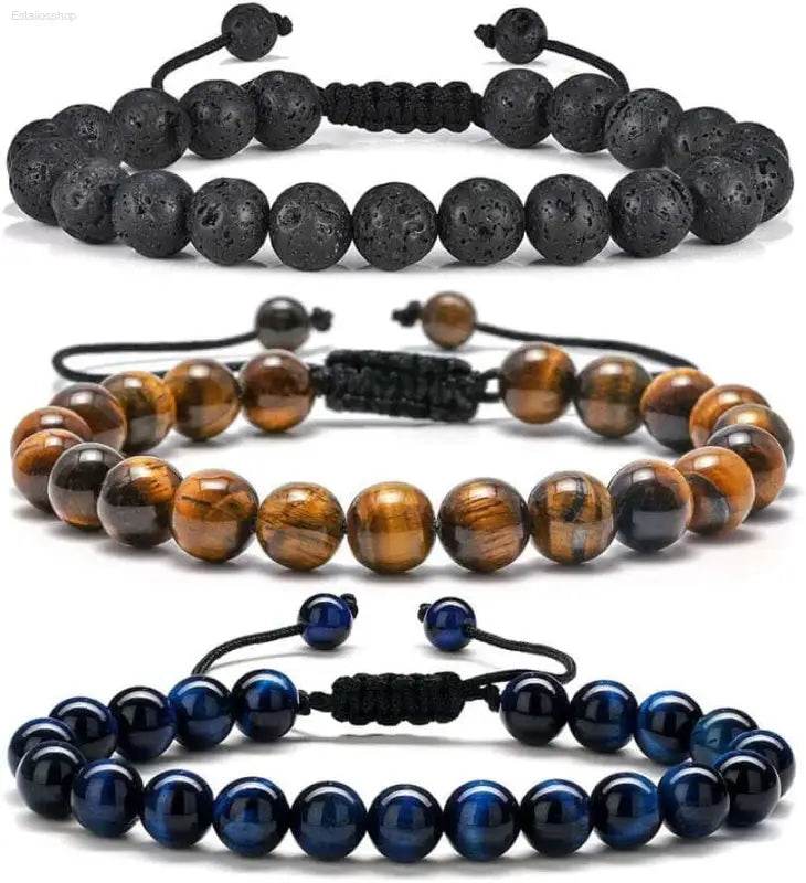 Three beaded bracelets.