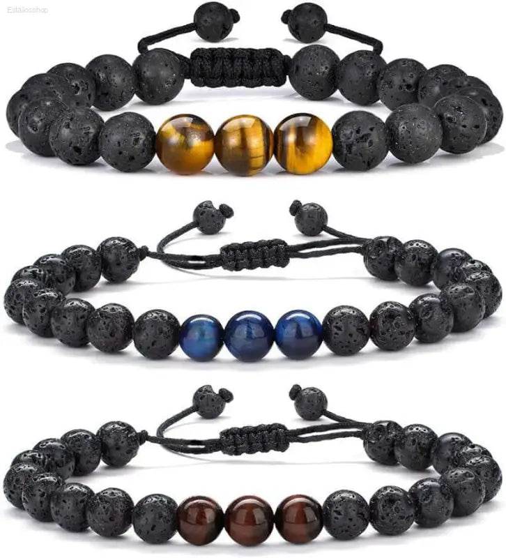 Three beaded bracelets.