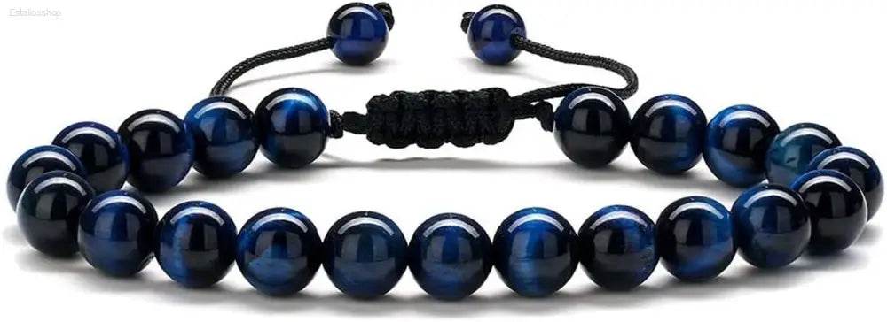 Blue tiger’s eye beaded bracelet.