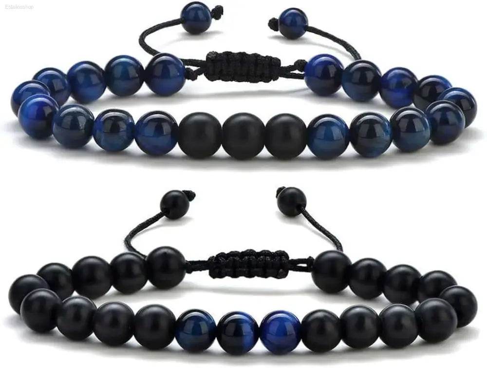 Two beaded bracelets.