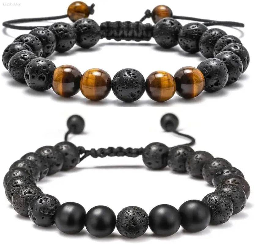 Two beaded bracelets.