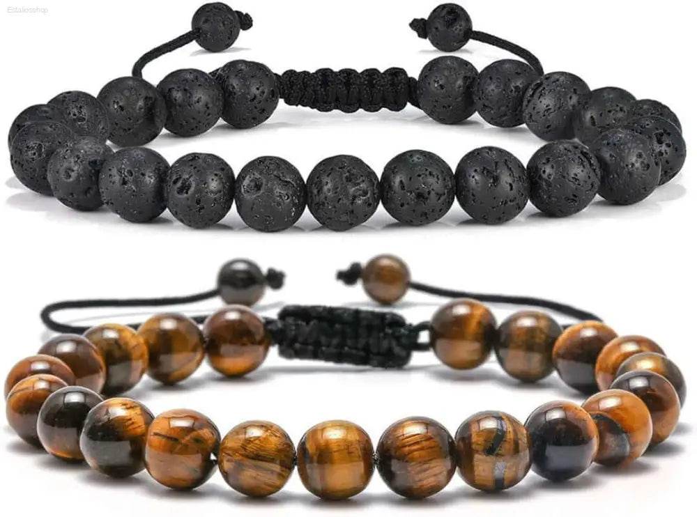 Two beaded bracelets.