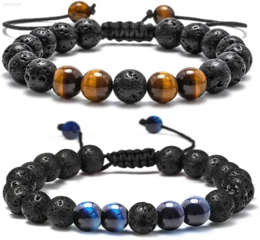 Two beaded bracelets.