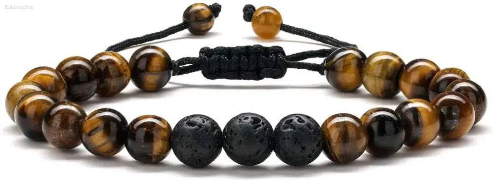 Beaded tiger’s eye and lava stone bracelet.