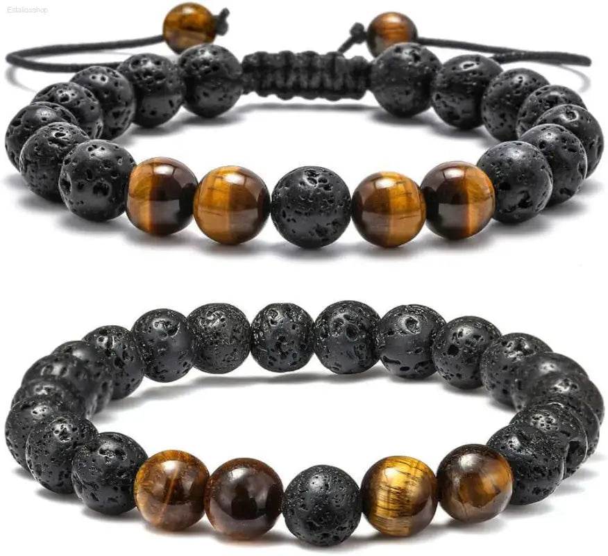 Two beaded bracelets.