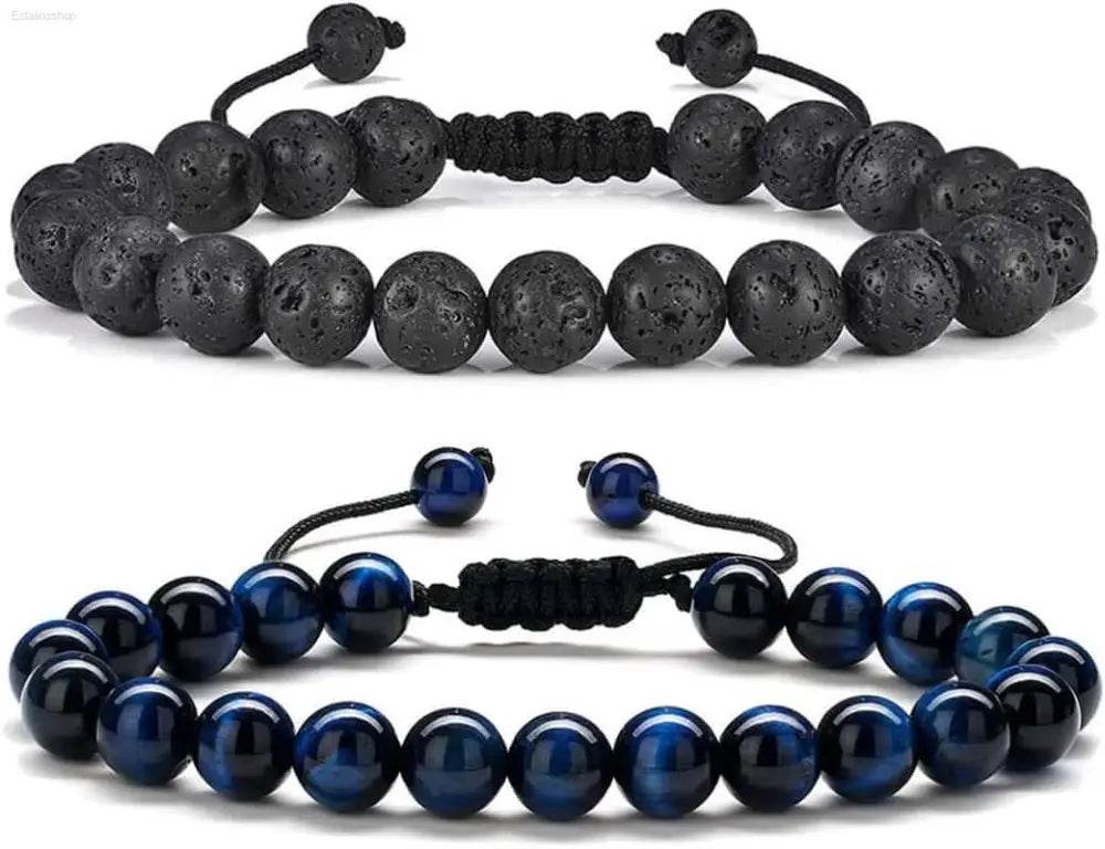 Two beaded bracelets.