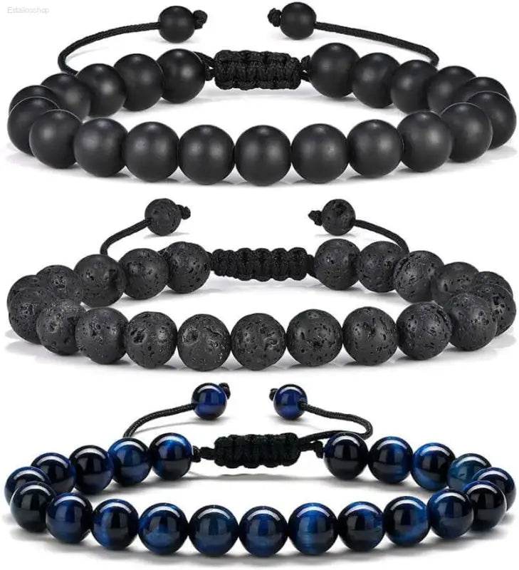 Three beaded adjustable bracelets.