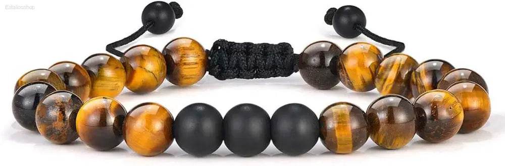 Beaded tiger eye and onyx bracelet.