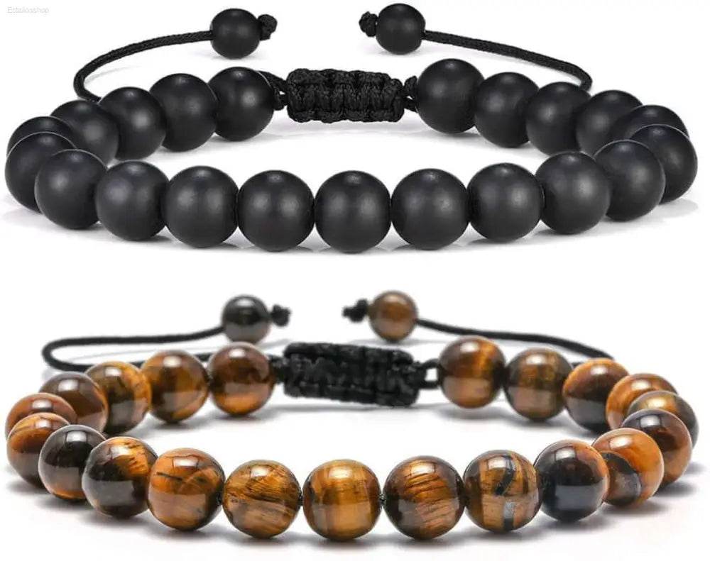 Two beaded bracelets.