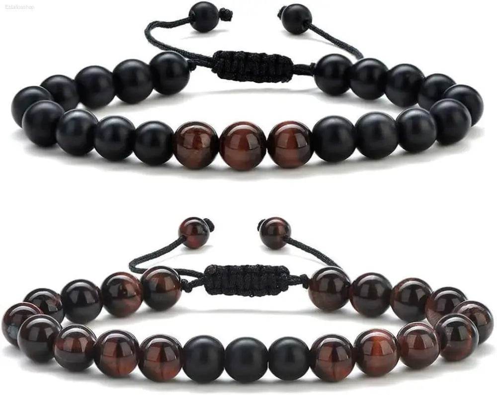 Two beaded bracelets.