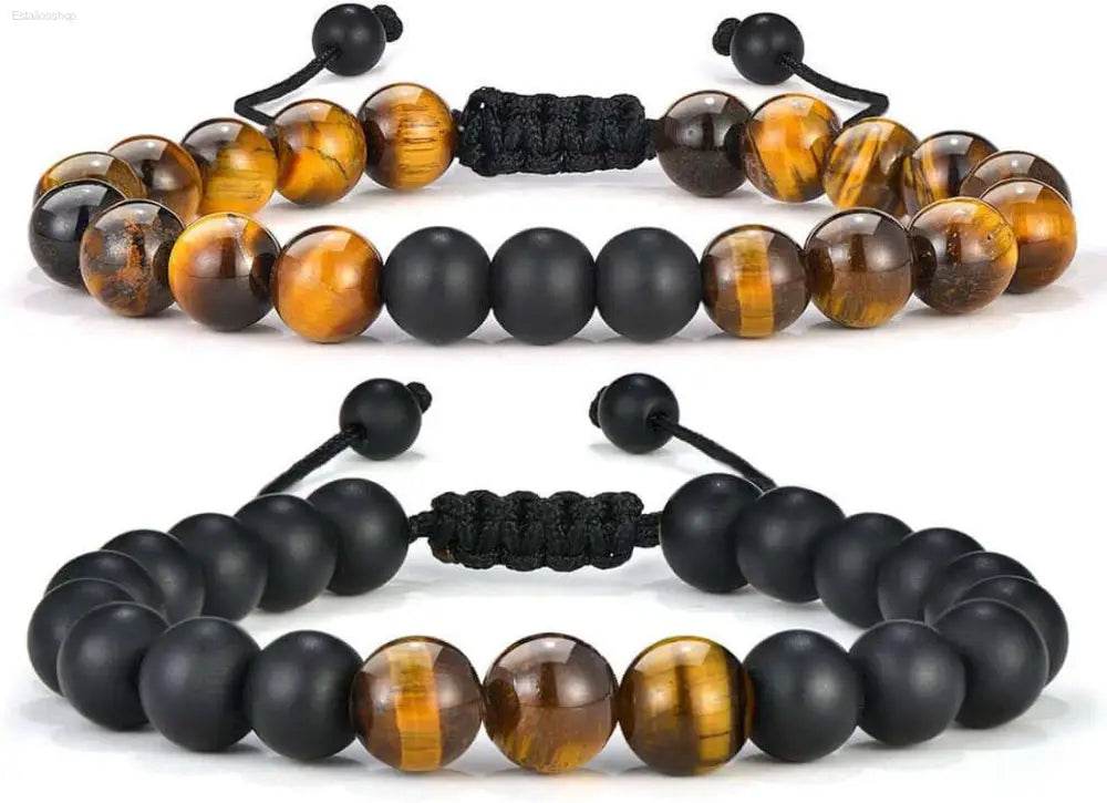 Two beaded bracelets with adjustable closures.