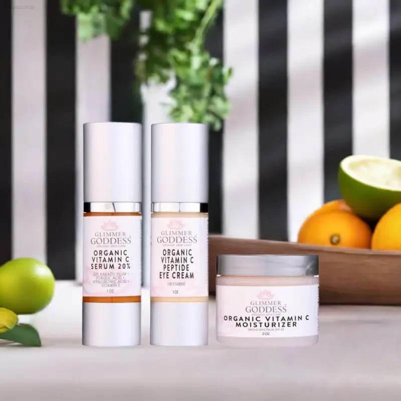 Glimmer Goddess organic vitamin C skincare products.