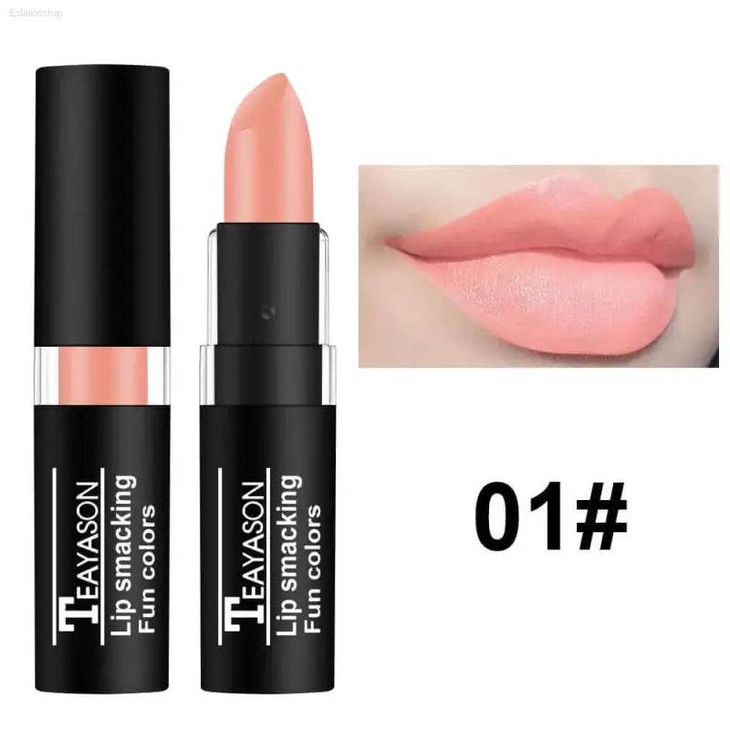 Peach-toned lipstick with black casing.