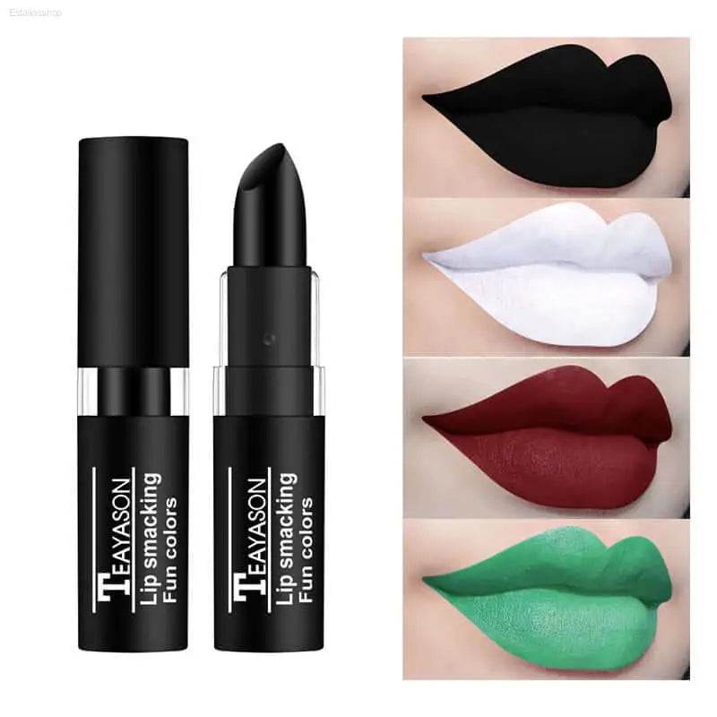 Lipstick with various color swatches.