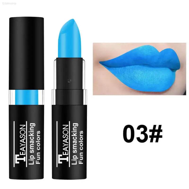 Blue lipstick and lips.