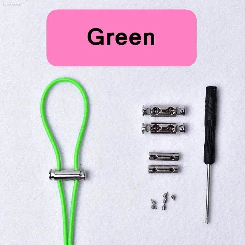Green no-tie shoelace set.