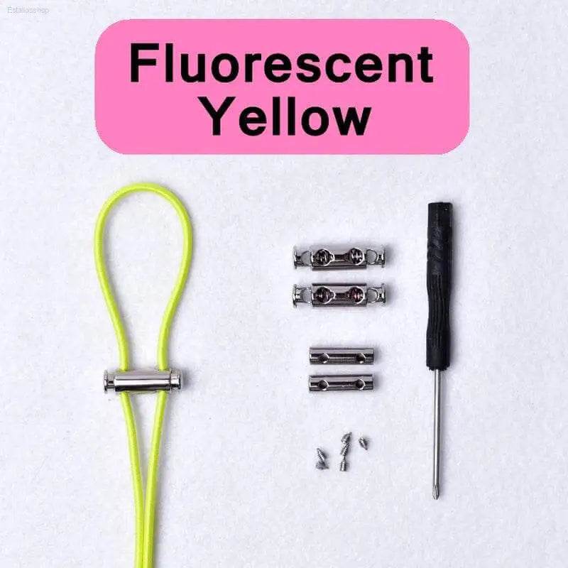 Fluorescent yellow no-tie shoelace set.