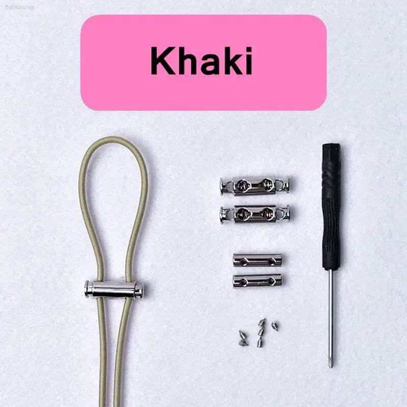Khaki elastic shoelace set.