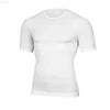 White, short-sleeved compression shirt.