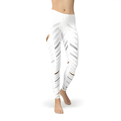 Stylish USA Mexico White Stripe Leggings featuring trendy womens white stripes design