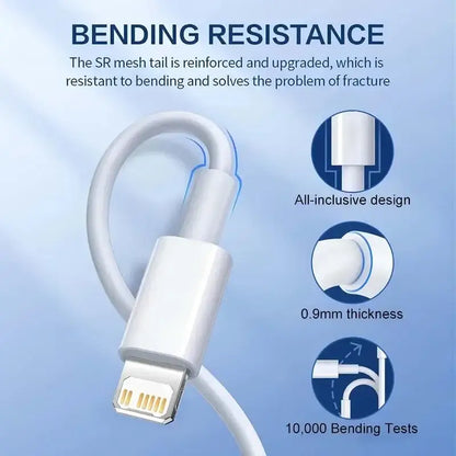 White USB cable fast charging 30W for iPhone, perfect for quick and efficient charging