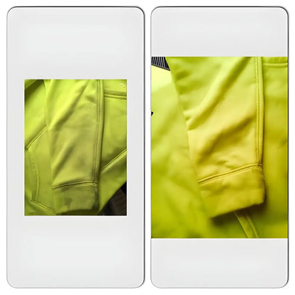 Neon yellow hoodie sleeve featuring the Vegan Stain Stick Works Magic for tough stains