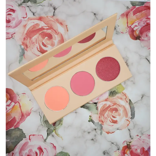 Open Versatile Blush Palette with three shades blush and mirror for perfect makeup looks