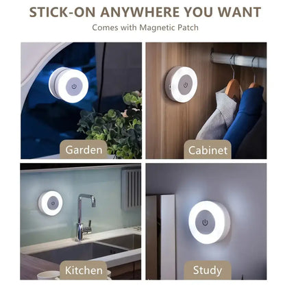 Stick-on Magnetic LED Light from the Versatile LED Touch Night Light with rechargeable battery