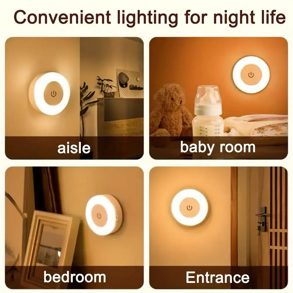 Round wall-mounted LED Touch Night Light with rechargeable lithium battery for versatility