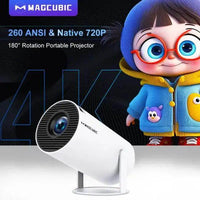 Versatile White Cylindrical Portable Projector with Keystone Correction for Stunning 4K Visuals - Estalios