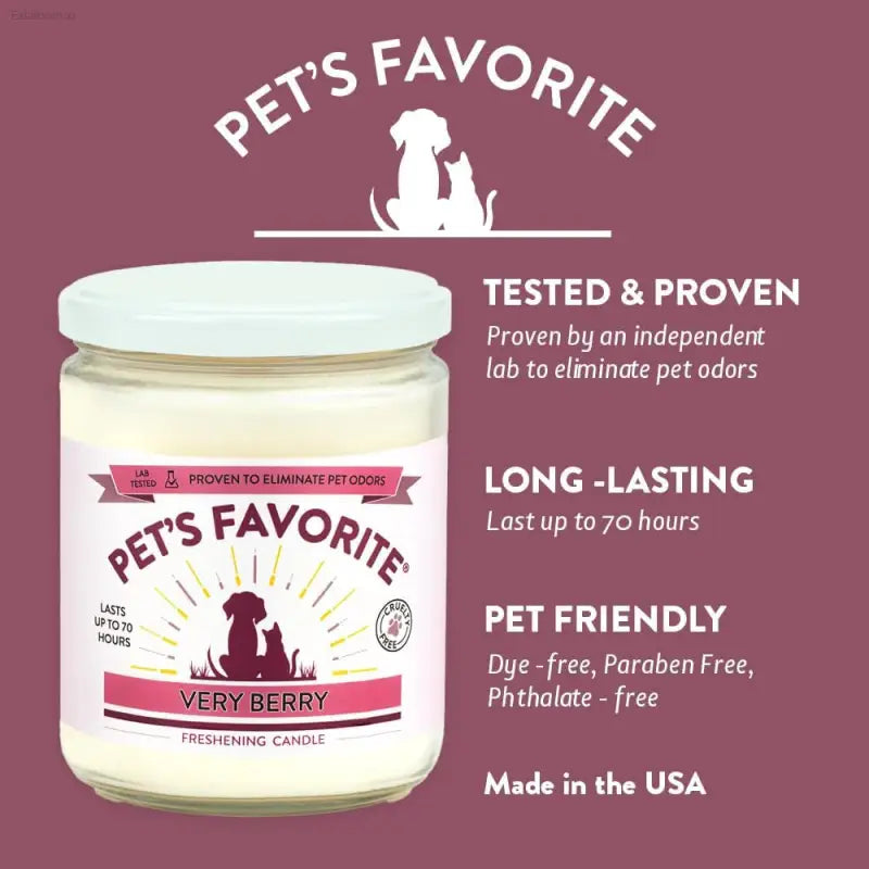 Very Berry Pet Odor Candle - Clean Burning, Long Lasting 70 Hour Scented Candle for Pet Lovers