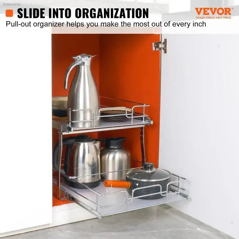 VEVOR 2 Tier Pull Out Cabinet Organizer with Heavy Duty Slide Out Shelves for Kitchen and Bathroom Storage - EstaliosShop