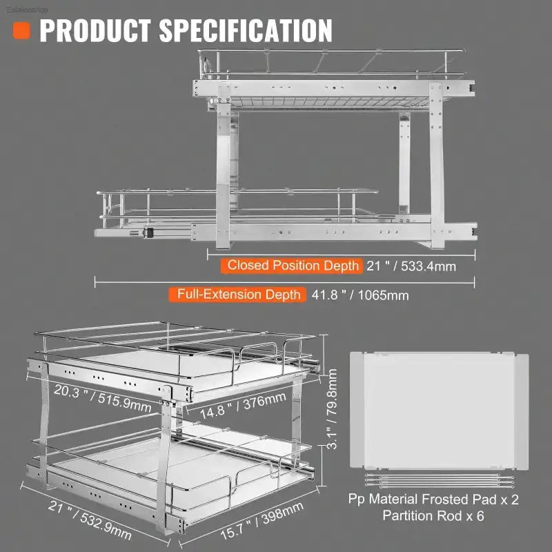 VEVOR 2 Tier Pull Out Cabinet Organizer with Heavy Duty Slide Out Shelves for Kitchen and Bathroom Storage - EstaliosShop