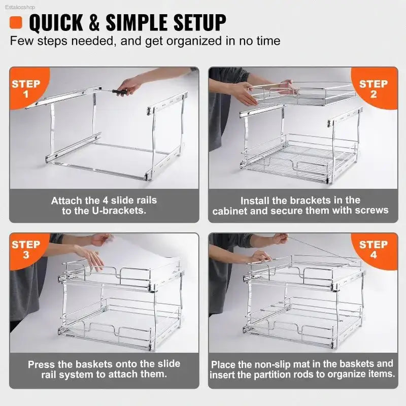 VEVOR 2 Tier Pull Out Cabinet Organizer with Heavy Duty Slide Out Shelves for Kitchen and Bathroom Storage - EstaliosShop