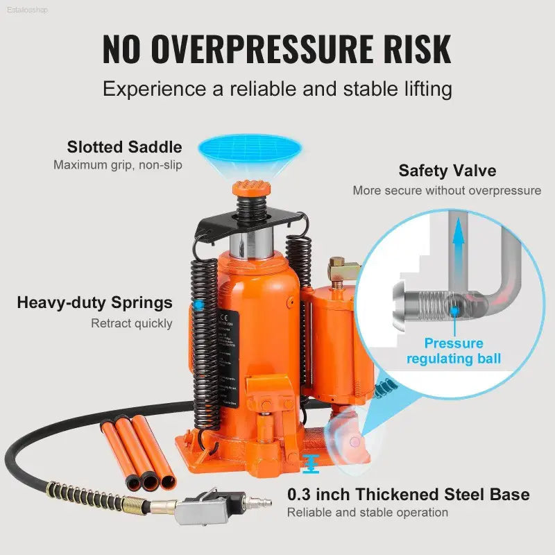 VEVOR Air Hydraulic Bottle Jack, 20 Ton/40000 LBS All Welded Bottle Jack, 10.4-19.7 inch Lifting Range, Manual Handle and Air Pump, for Car, Pickup, Truck, RV, Auto Repair, Industrial Engineering - Estalios