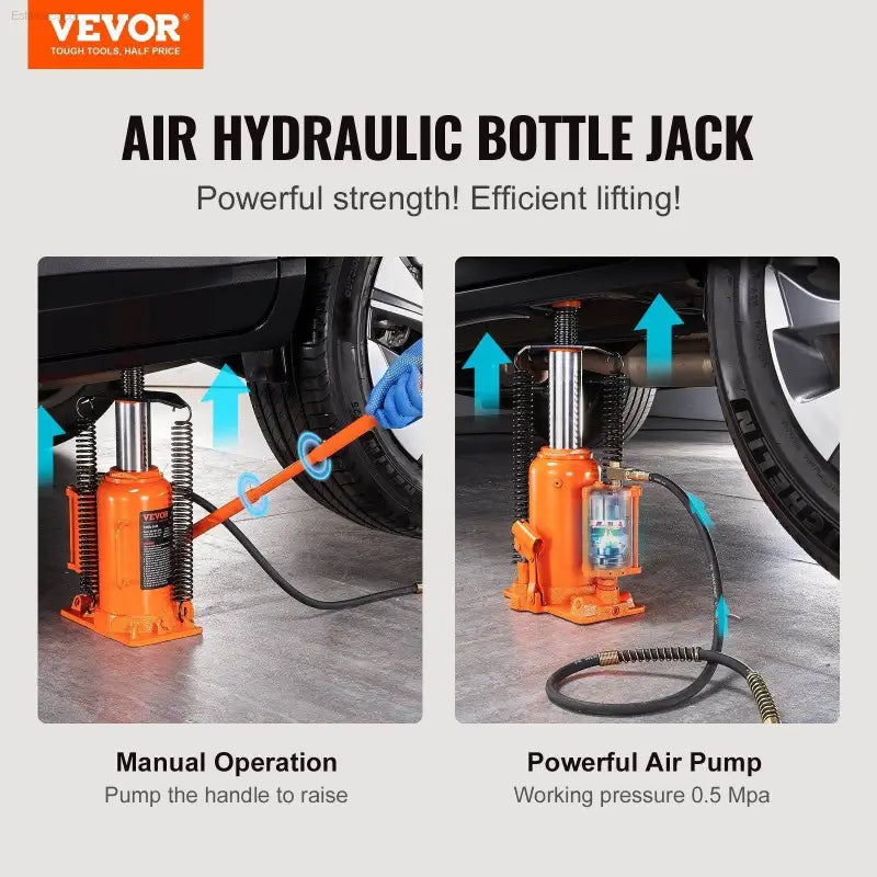 VEVOR Air Hydraulic Bottle Jack, 20 Ton/40000 LBS All Welded Bottle Jack, 10.4-19.7 inch Lifting Range, Manual Handle and Air Pump, for Car, Pickup, Truck, RV, Auto Repair, Industrial Engineering - Estalios
