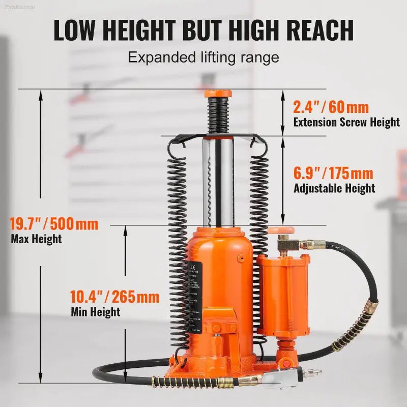 VEVOR Air Hydraulic Bottle Jack, 20 Ton/40000 LBS All Welded Bottle Jack, 10.4-19.7 inch Lifting Range, Manual Handle and Air Pump, for Car, Pickup, Truck, RV, Auto Repair, Industrial Engineering - Estalios