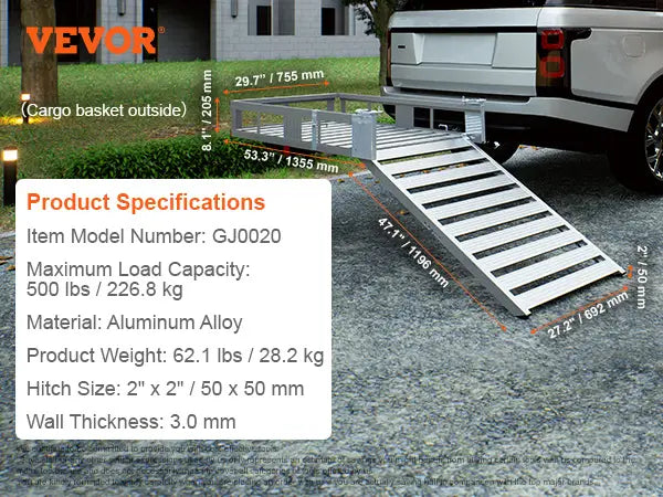 VEVOR Aluminum Hitch Cargo Carrier with Folding Ramp for Mobility Scooters and Wheelchairs