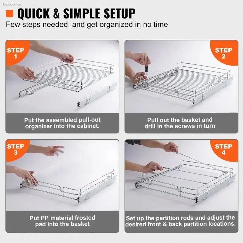 VEVOR Pull Out Cabinet Organizer with Heavy Duty Chrome - Plated Steel for Efficient Kitchen Storage - EstaliosShop