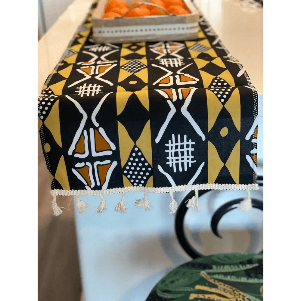 Vibrant Mudcloth Table Runner with Tassel Accent - Estalios